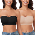2 Pack Strapless Bras for Women Non-Slip Wireless Bandeau Bras Supportive Padded Seamless Comfort Tube Top Bra with Clear Bra Straps