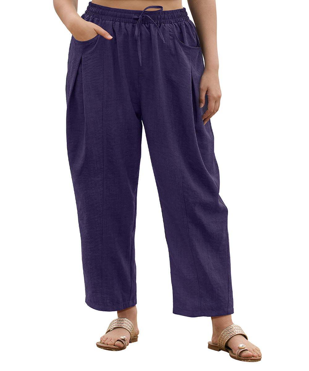 CASSIE LIZ Plus Size Pants Dress Wide Leg Crop Pleated Lounge Elastic High Waist Pants with Pockets Solid/Leopard (XL-5XL)