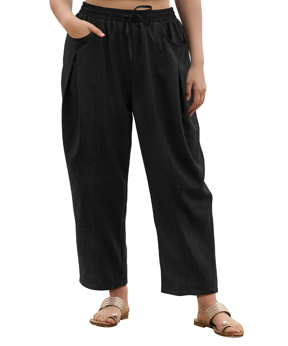 CASSIE LIZ Plus Size Pants Dress Wide Leg Crop Pleated Lounge Elastic High Waist Pants with Pockets Solid/Leopard (XL-5XL)