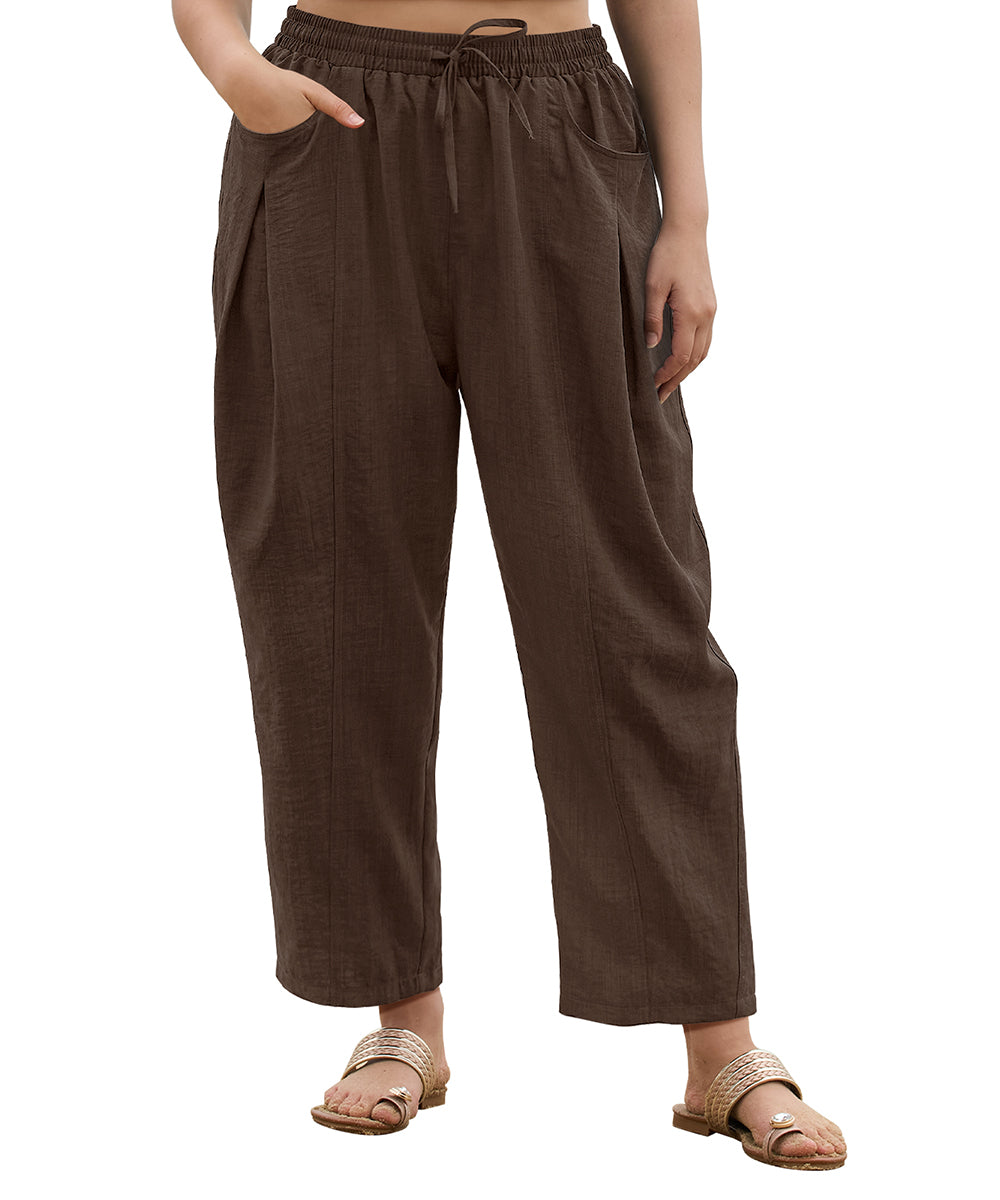 CASSIE LIZ Plus Size Pants Dress Wide Leg Crop Pleated Lounge Elastic High Waist Pants with Pockets Solid/Leopard (XL-5XL)