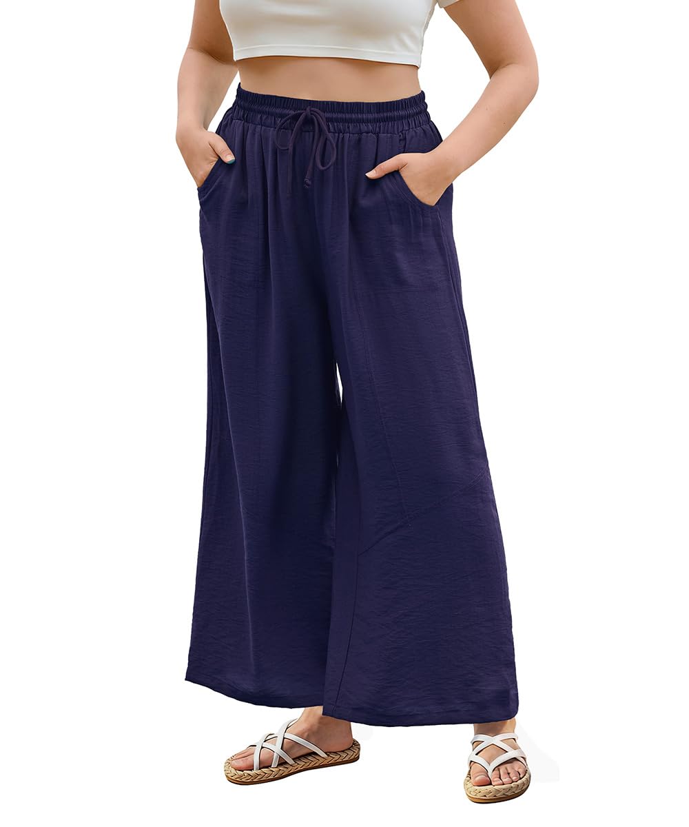 CASSIE LIZ Womens Pants Plus Size Summer Wide Leg Palazzo Pants Lounge Ladies Casual Drawstring Fall Pants with Pocket