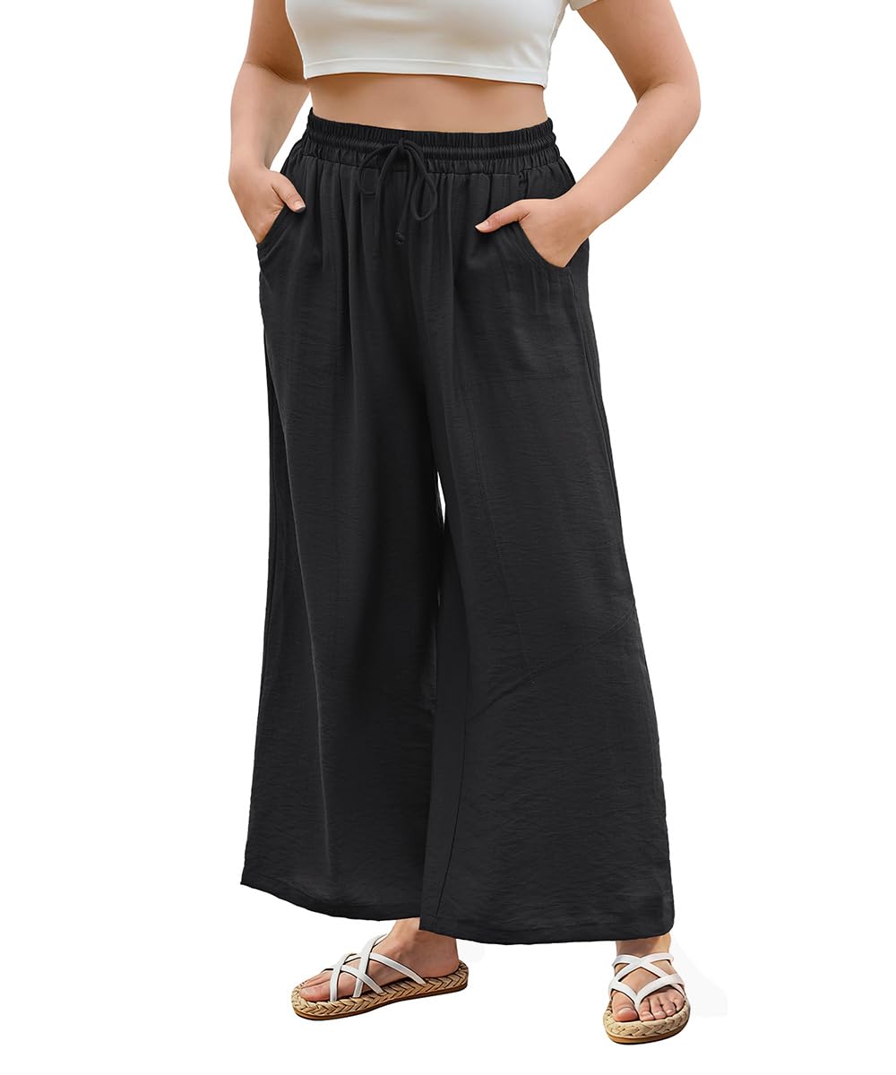 CASSIE LIZ Womens Pants Plus Size Summer Wide Leg Palazzo Pants Lounge Ladies Casual Drawstring Fall Pants with Pocket
