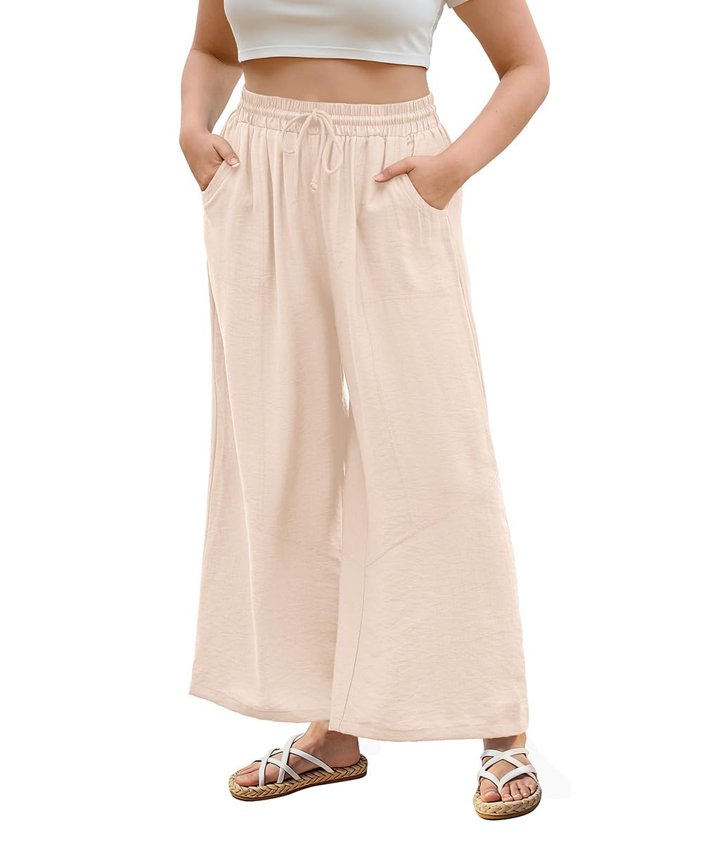 CASSIE LIZ Womens Pants Plus Size Summer Wide Leg Palazzo Pants Lounge Ladies Casual Drawstring Fall Pants with Pocket