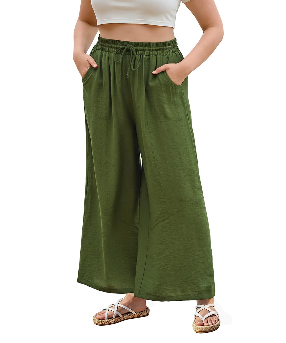 CASSIE LIZ Womens Pants Plus Size Summer Wide Leg Palazzo Pants Lounge Ladies Casual Drawstring Fall Pants with Pocket