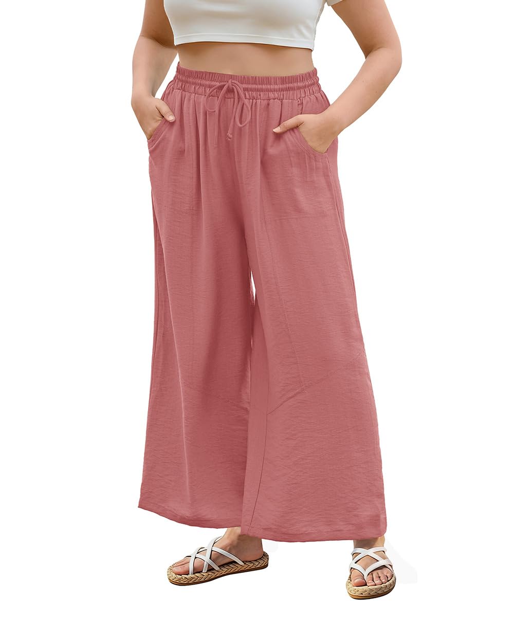 CASSIE LIZ Womens Pants Plus Size Summer Wide Leg Palazzo Pants Lounge Ladies Casual Drawstring Fall Pants with Pocket