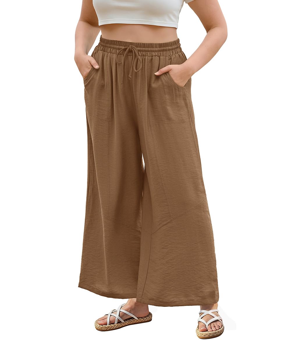 CASSIE LIZ Womens Pants Plus Size Summer Wide Leg Palazzo Pants Lounge Ladies Casual Drawstring Fall Pants with Pocket