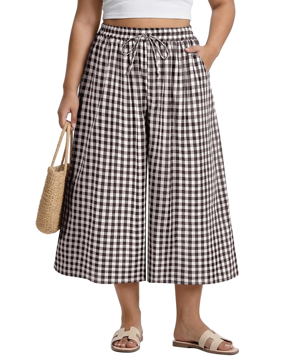 CASSIE LIZ Womens Pants Plus Size Summer Wide Leg Palazzo Pants Lounge Ladies Casual Drawstring Fall Pants with Pocket