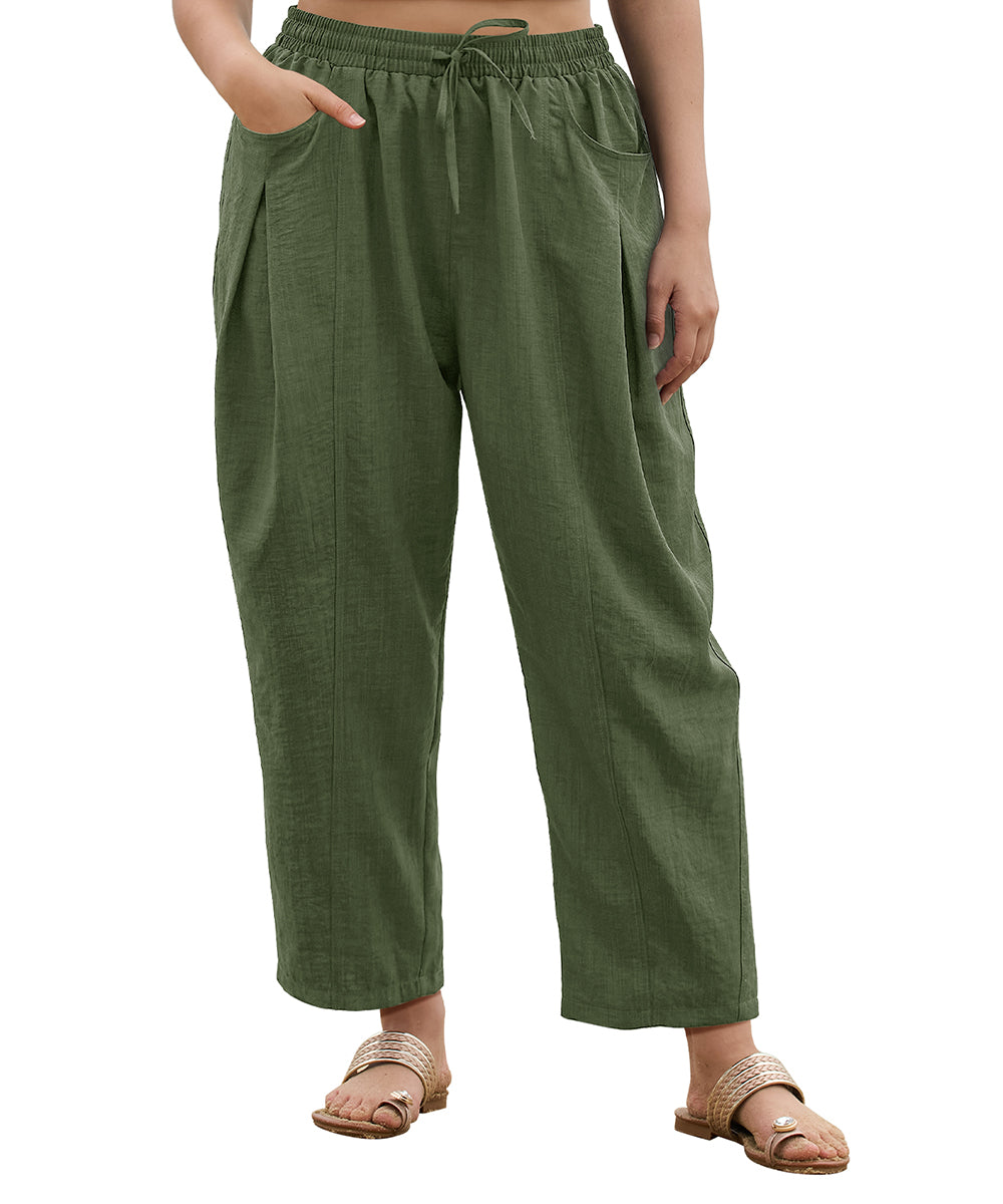CASSIE LIZ Plus Size Pants Dress Wide Leg Crop Pleated Lounge Elastic High Waist Pants with Pockets Solid/Leopard (XL-5XL)