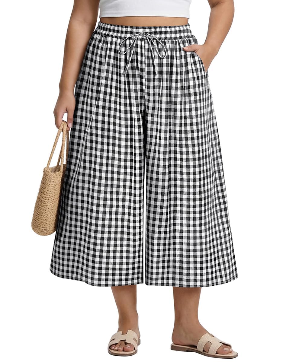 CASSIE LIZ Womens Pants Plus Size Summer Wide Leg Palazzo Pants Lounge Ladies Casual Drawstring Fall Pants with Pocket