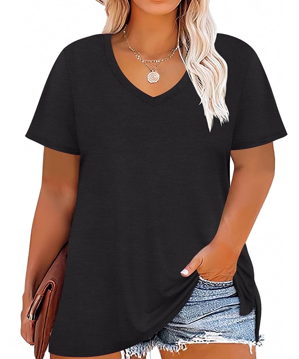 CASSIE LIZ Plus Size Tops Summer Womens Shirts V Neck Fashion Short Sleeve Tee Loose Fit Tunics Spring Blouses Casual Pullover Casual Pullovers Floral/Tie Dye/Leopard/Patriotic/Striped/Solid (XL-5XL)