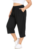 CASSIE LIZ Plus Size Capris Womens Knit Yoga Capri Pants Summer Casual Elastic Waist Lounge Capris Drawstring Workout Activewear Pants Spring Loose Fit Sweatpants with Pocket Solid/Camo (XL-5XL)