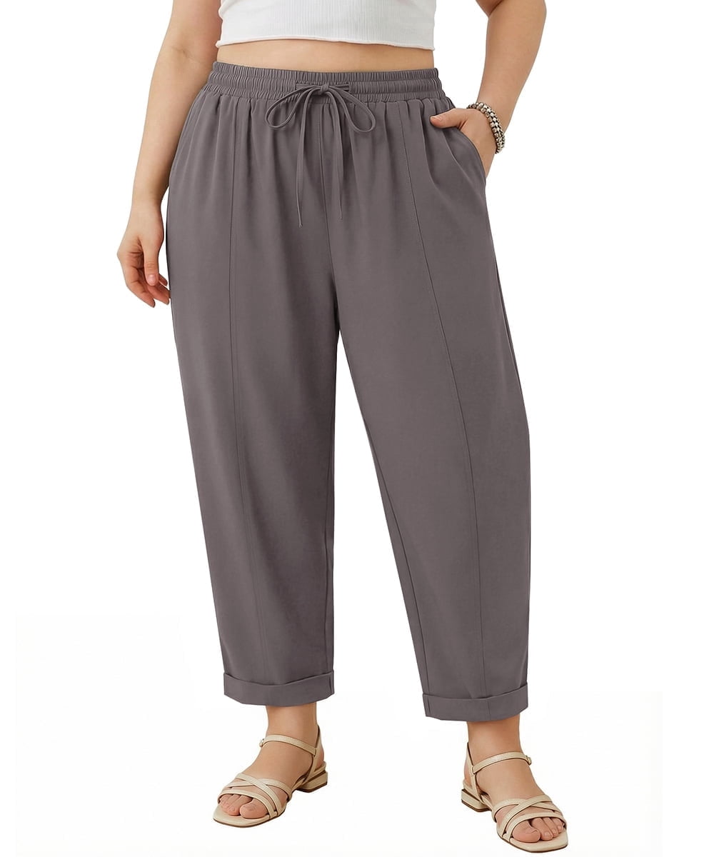 CASSIE LIZ Plus Size Curvy Womens Spring Summer Beach Wide Leg Palazzo Pants Drawstring Trousers with Pockets (XL-5XL)