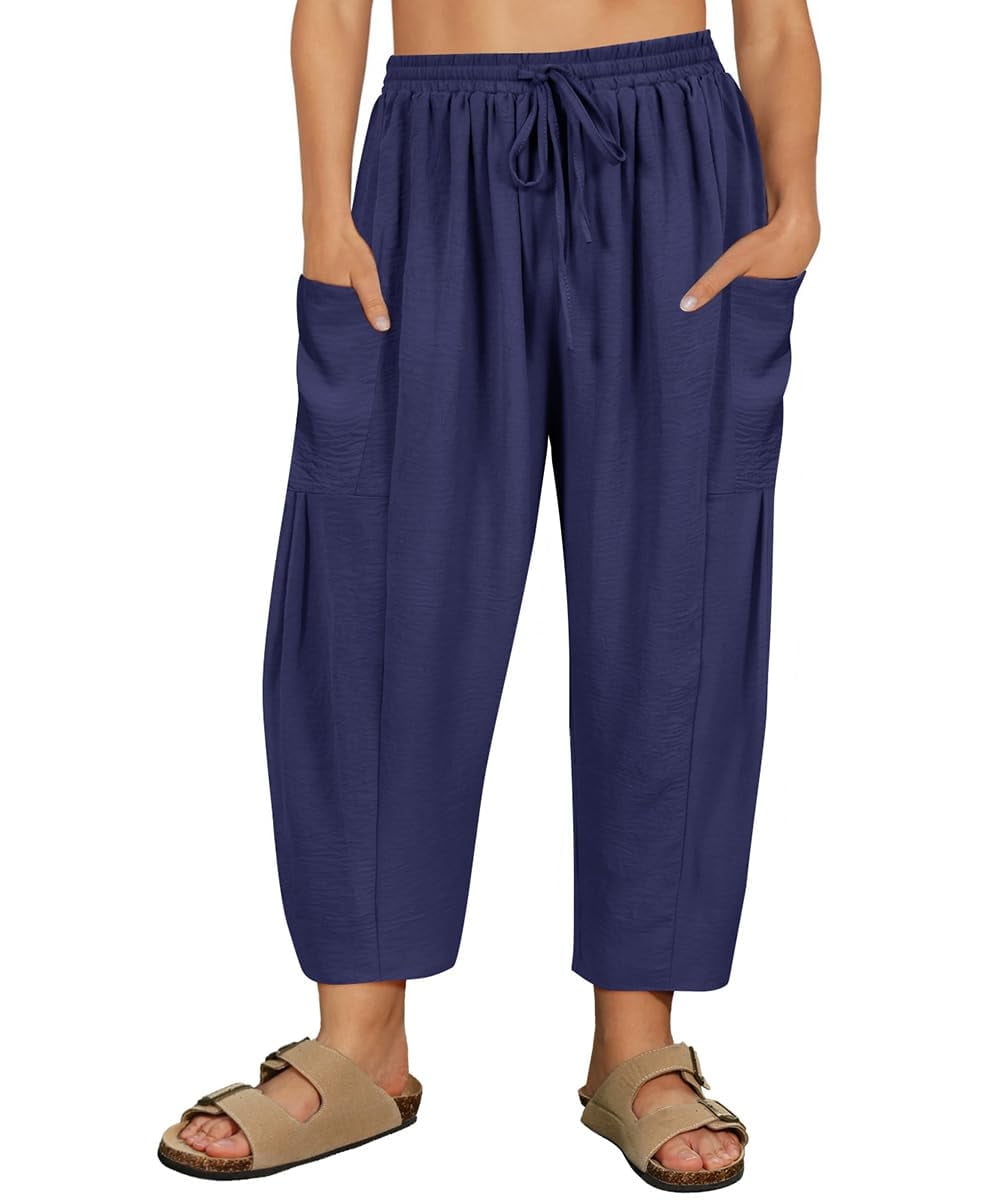 CASSIE LIZ Plus Size Pants Summer Womens Wide Leg Knit Palazzo Pants Lounge Ladies Casual Drawstring Harem Fall Solid Pants with Pocket (XL-5XL)