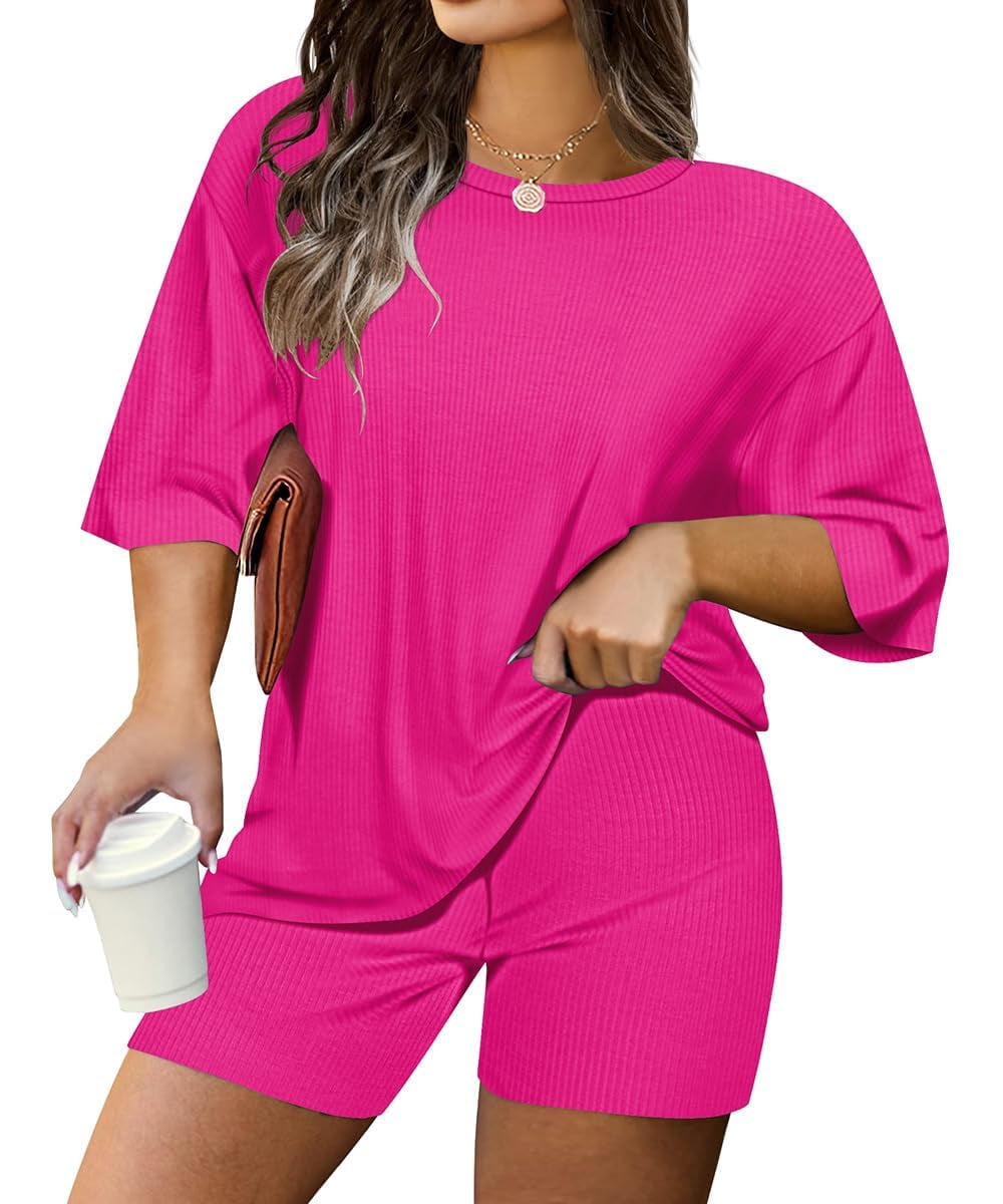 CASSIE LIZ Plus Size Outfits Womens 2 Piece Short Sets Oversized Tshirts Matching Biker Short Solid Summer Clothing XL-5XL