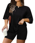 CASSIE LIZ Plus Size Outfits Womens 2 Piece Short Sets Oversized Tshirts Matching Biker Short Solid Summer Clothing XL-5XL
