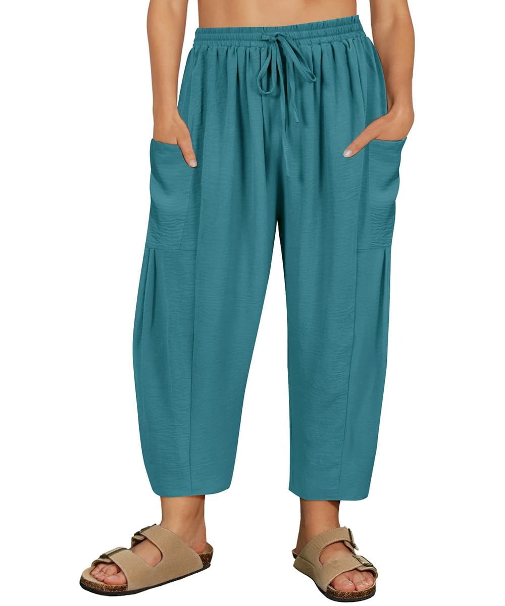 CASSIE LIZ Plus Size Pants Summer Womens Wide Leg Knit Palazzo Pants Lounge Ladies Casual Drawstring Harem Fall Solid Pants with Pocket (XL-5XL)