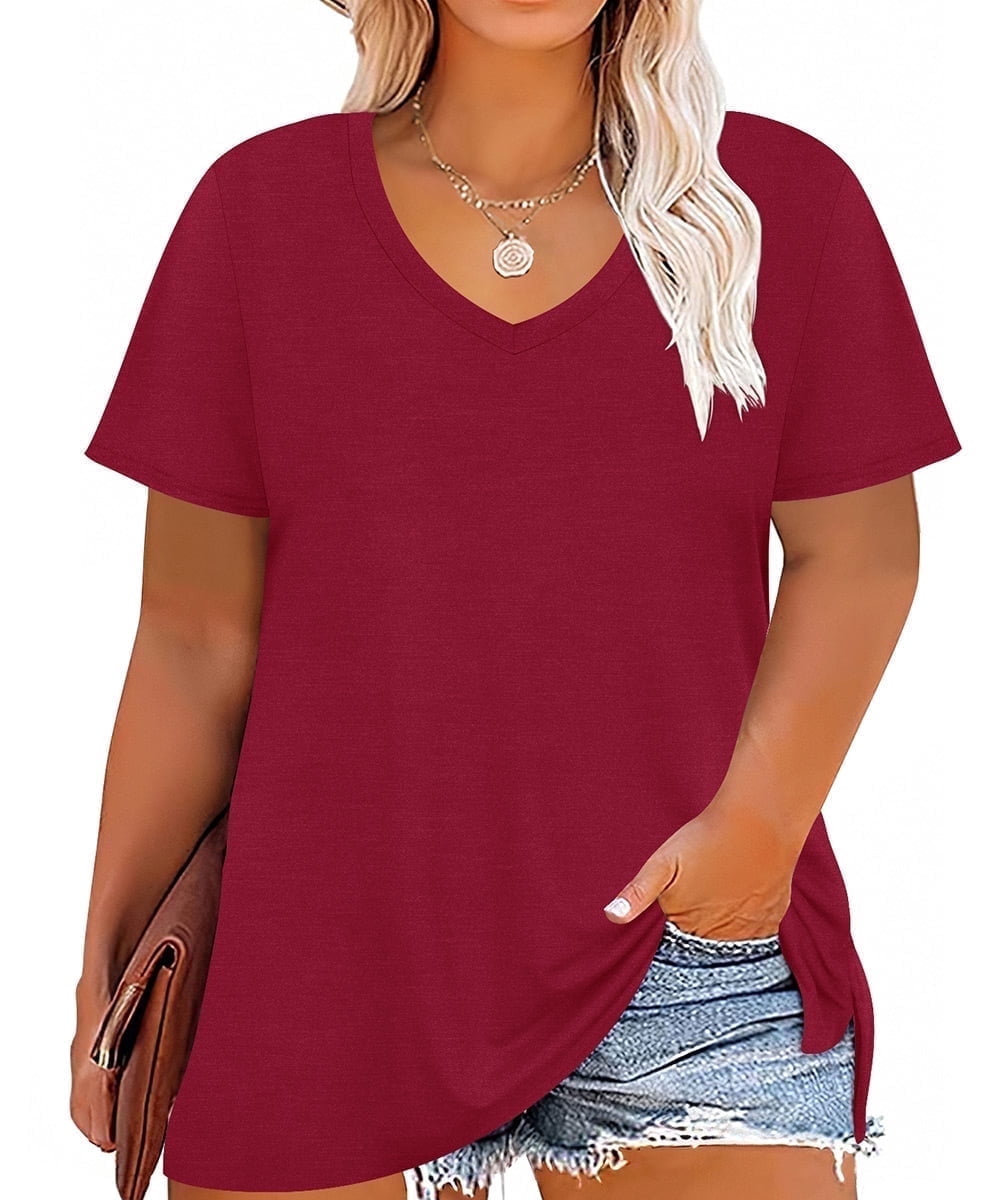 CASSIE LIZ Plus Size Tops Summer Womens Shirts V Neck Fashion Short Sleeve Tee Loose Fit Tunics Spring Blouses Casual Pullover Casual Pullovers Floral/Tie Dye/Leopard/Patriotic/Striped/Solid (XL-5XL)