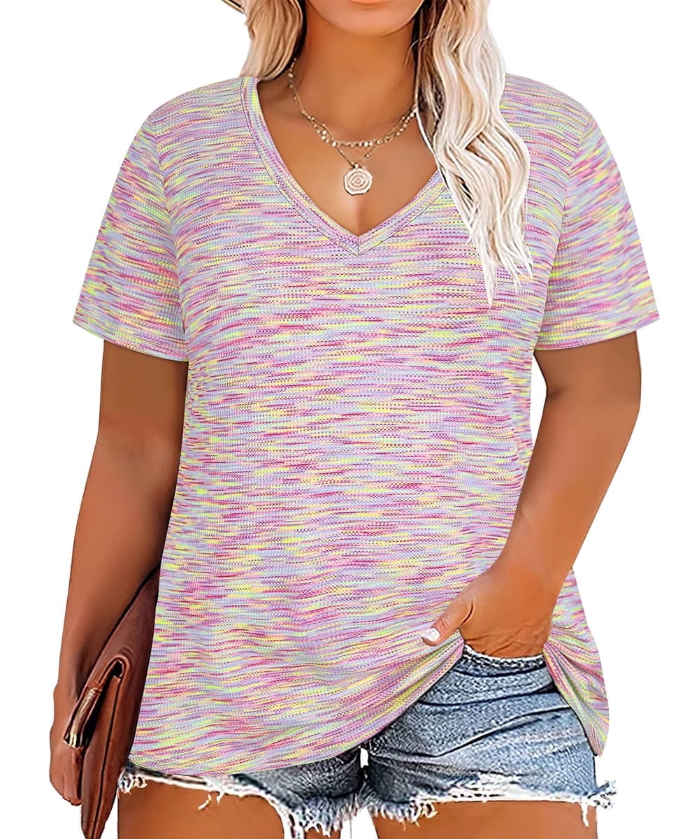 CASSIE LIZ Plus Size Tops Summer Womens Shirts V Neck Fashion Short Sleeve Tee Loose Fit Tunics Spring Blouses Casual Pullover Casual Pullovers Floral/Tie Dye/Leopard/Patriotic/Striped/Solid (XL-5XL)