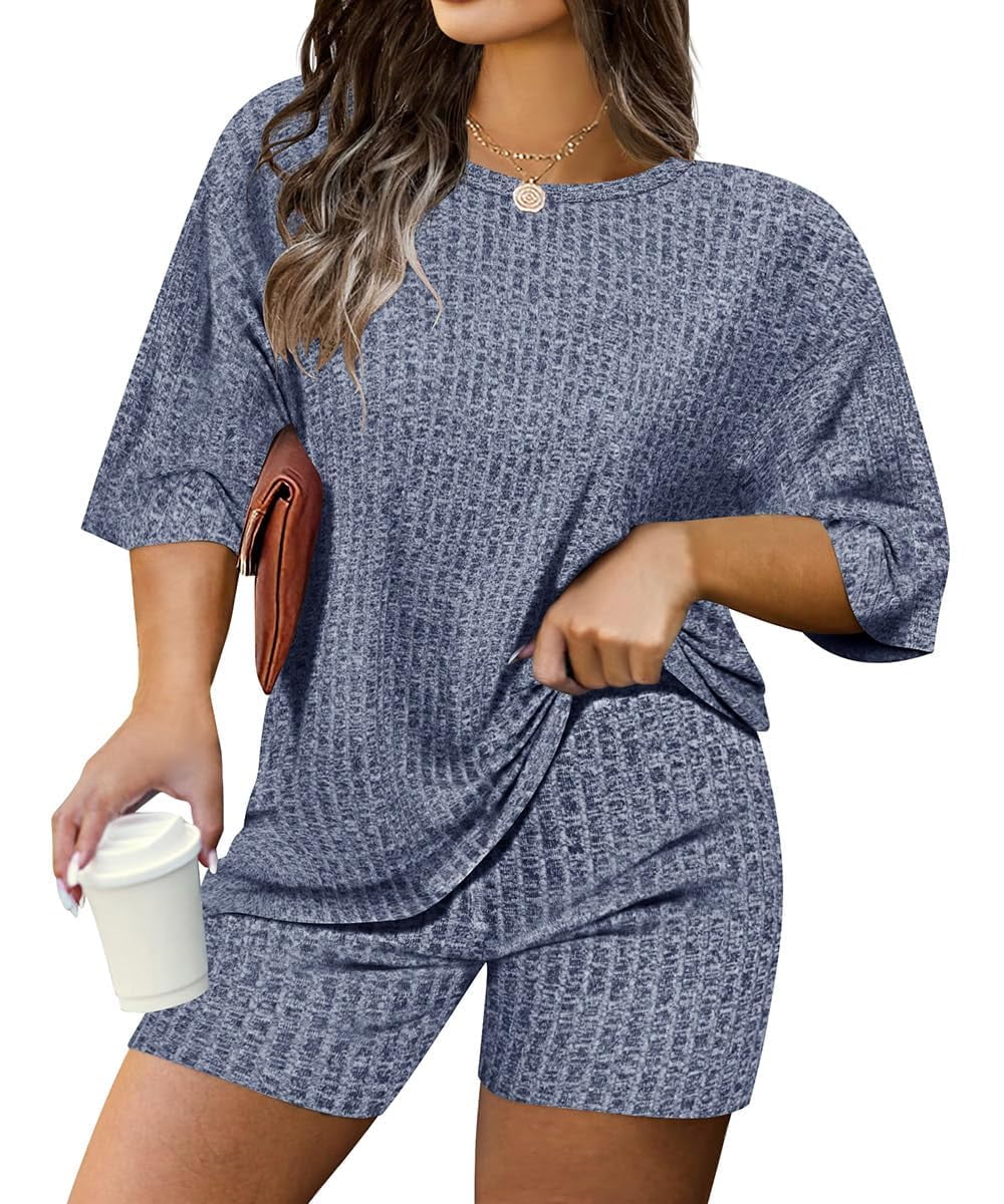 CASSIE LIZ Plus Size Outfits Womens 2 Piece Short Sets Oversized Tshirts Matching Biker Short Solid Summer Clothing XL-5XL