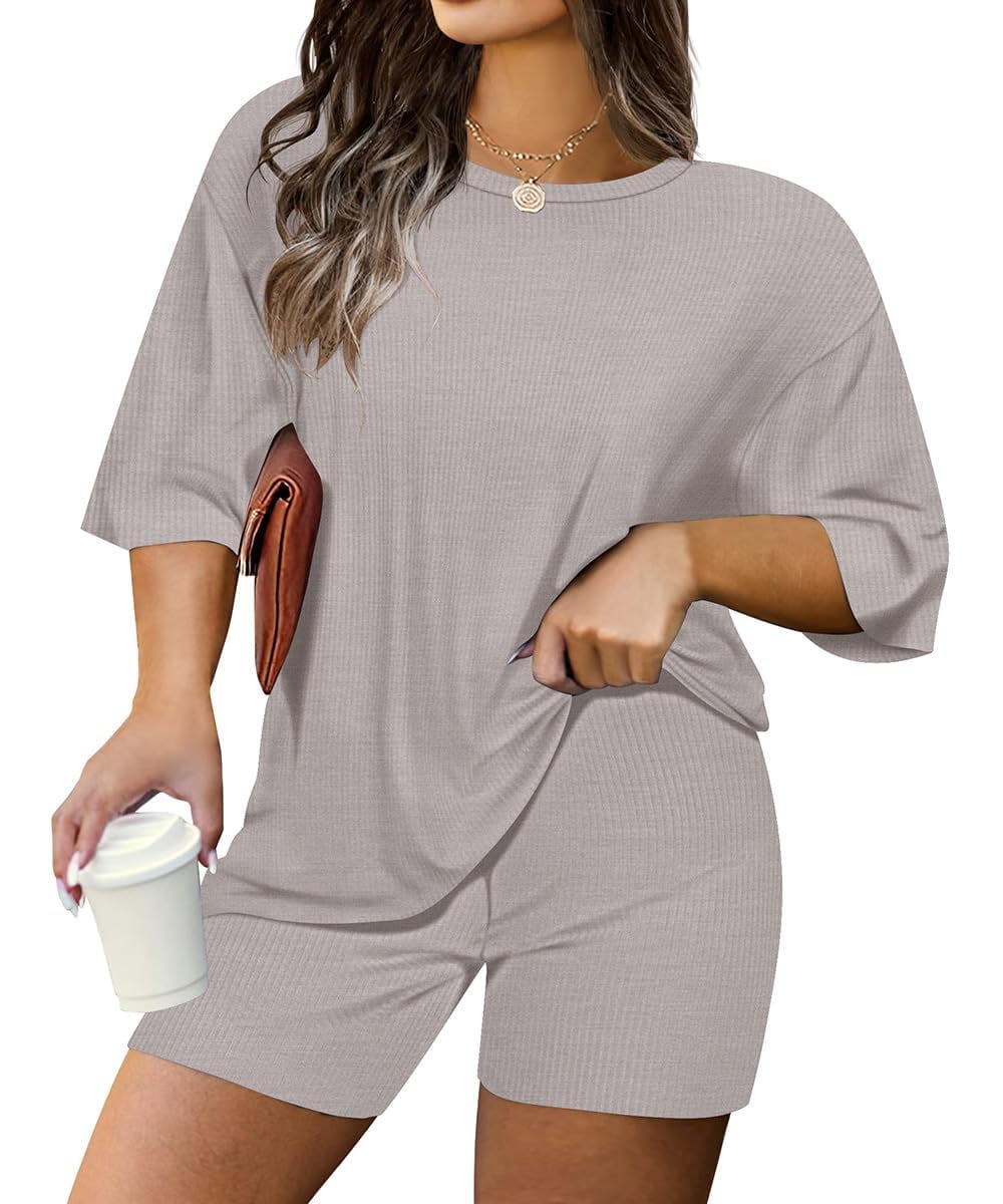CASSIE LIZ Plus Size Outfits Womens 2 Piece Short Sets Oversized Tshirts Matching Biker Short Solid Summer Clothing XL-5XL