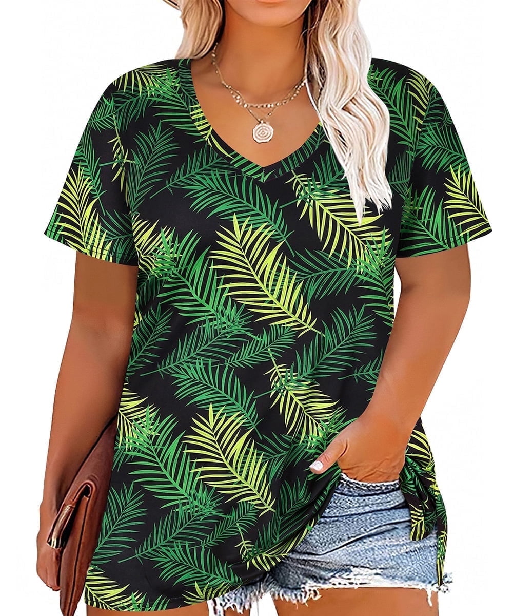CASSIE LIZ Plus Size Tops Summer Womens Shirts V Neck Fashion Short Sleeve Tee Loose Fit Tunics Spring Blouses Casual Pullover Casual Pullovers Floral/Tie Dye/Leopard/Patriotic/Striped/Solid (XL-5XL)