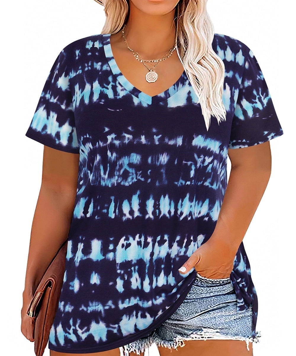 CASSIE LIZ Plus Size Tops Summer Womens Shirts V Neck Fashion Short Sleeve Tee Loose Fit Tunics Spring Blouses Casual Pullover Casual Pullovers Floral/Tie Dye/Leopard/Patriotic/Striped/Solid (XL-5XL)