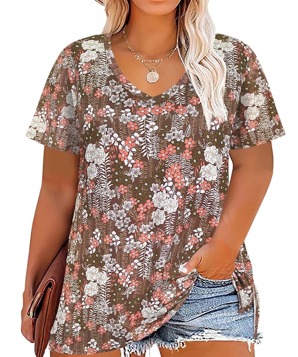 CASSIE LIZ Plus Size Tops Summer Womens Shirts V Neck Fashion Short Sleeve Tee Loose Fit Tunics Spring Blouses Casual Pullover Casual Pullovers Floral/Tie Dye/Leopard/Patriotic/Striped/Solid (XL-5XL)