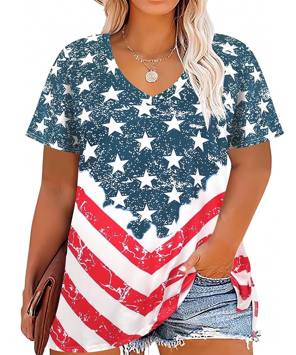 CASSIE LIZ Plus Size Tops Summer Womens Shirts V Neck Fashion Short Sleeve Tee Loose Fit Tunics Spring Blouses Casual Pullover Casual Pullovers Floral/Tie Dye/Leopard/Patriotic/Striped/Solid (XL-5XL)