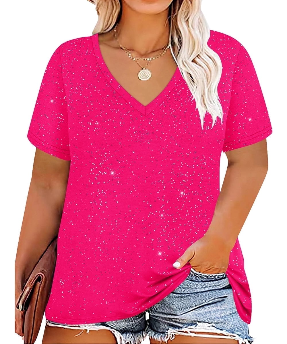 CASSIE LIZ Plus Size Tops Summer Womens Shirts V Neck Fashion Short Sleeve Tee Loose Fit Tunics Spring Blouses Casual Pullover Casual Pullovers Floral/Tie Dye/Leopard/Patriotic/Striped/Solid (XL-5XL)