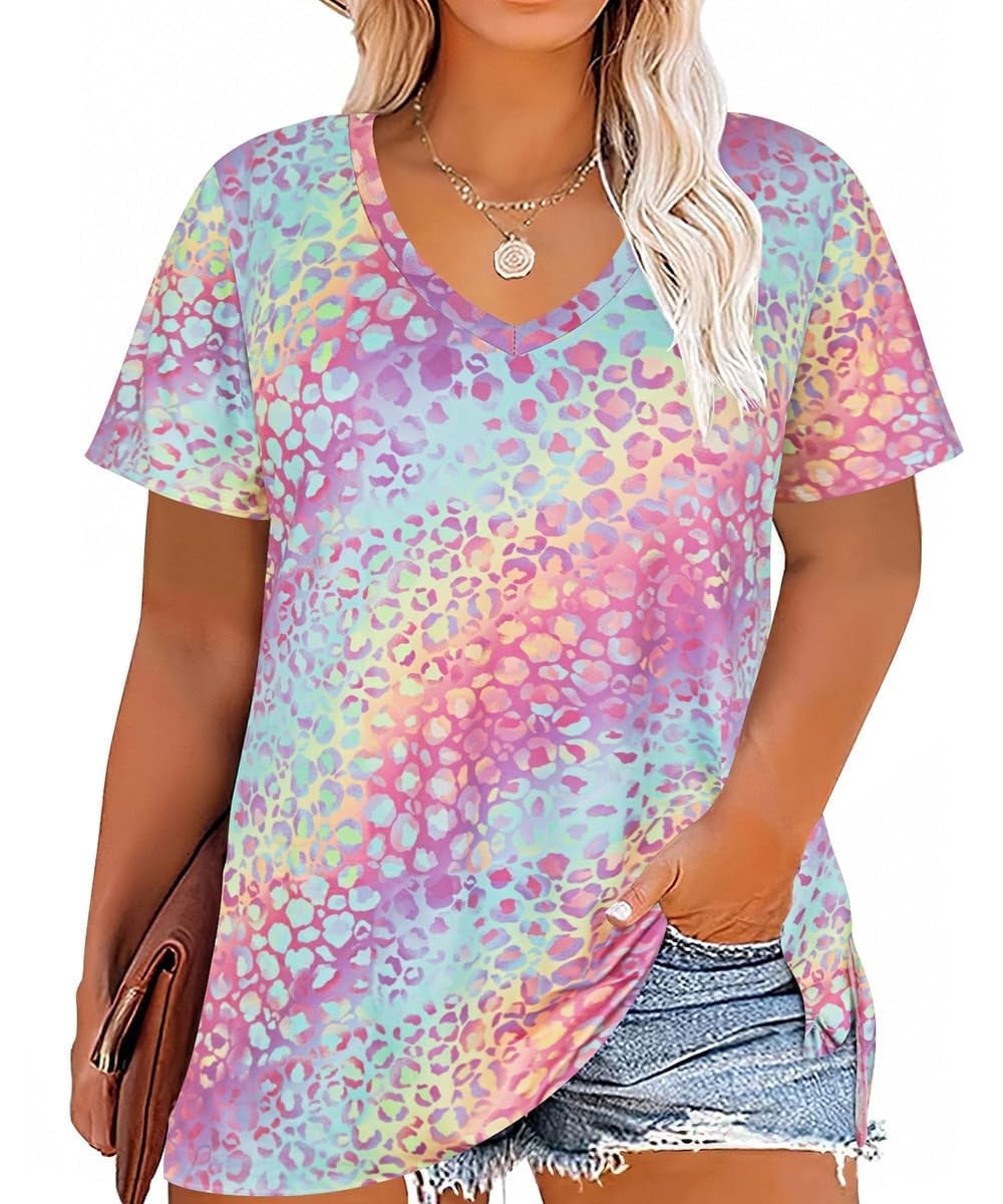 CASSIE LIZ Plus Size Tops Summer Womens Shirts V Neck Fashion Short Sleeve Tee Loose Fit Tunics Spring Blouses Casual Pullover Casual Pullovers Floral/Tie Dye/Leopard/Patriotic/Striped/Solid (XL-5XL)