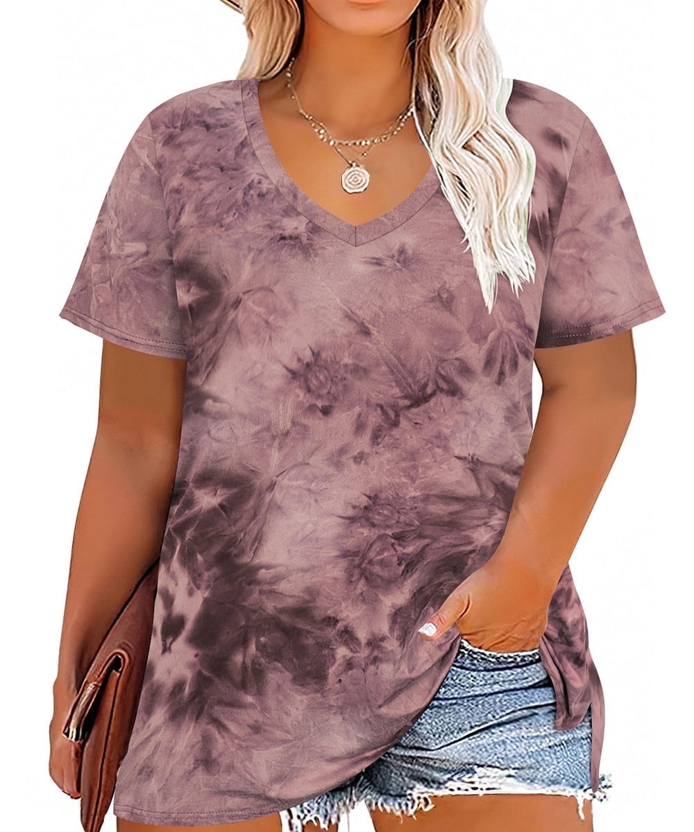 CASSIE LIZ Plus Size Tops Summer Womens Shirts V Neck Fashion Short Sleeve Tee Loose Fit Tunics Spring Blouses Casual Pullover Casual Pullovers Floral/Tie Dye/Leopard/Patriotic/Striped/Solid (XL-5XL)
