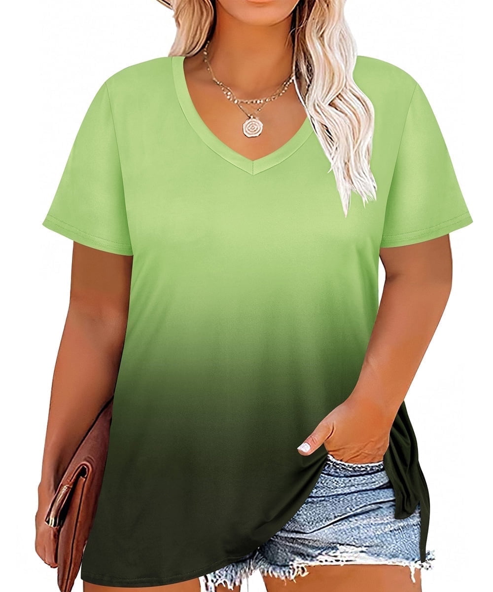 CASSIE LIZ Plus Size Tops Summer Womens Shirts V Neck Fashion Short Sleeve Tee Loose Fit Tunics Spring Blouses Casual Pullover Casual Pullovers Floral/Tie Dye/Leopard/Patriotic/Striped/Solid (XL-5XL)