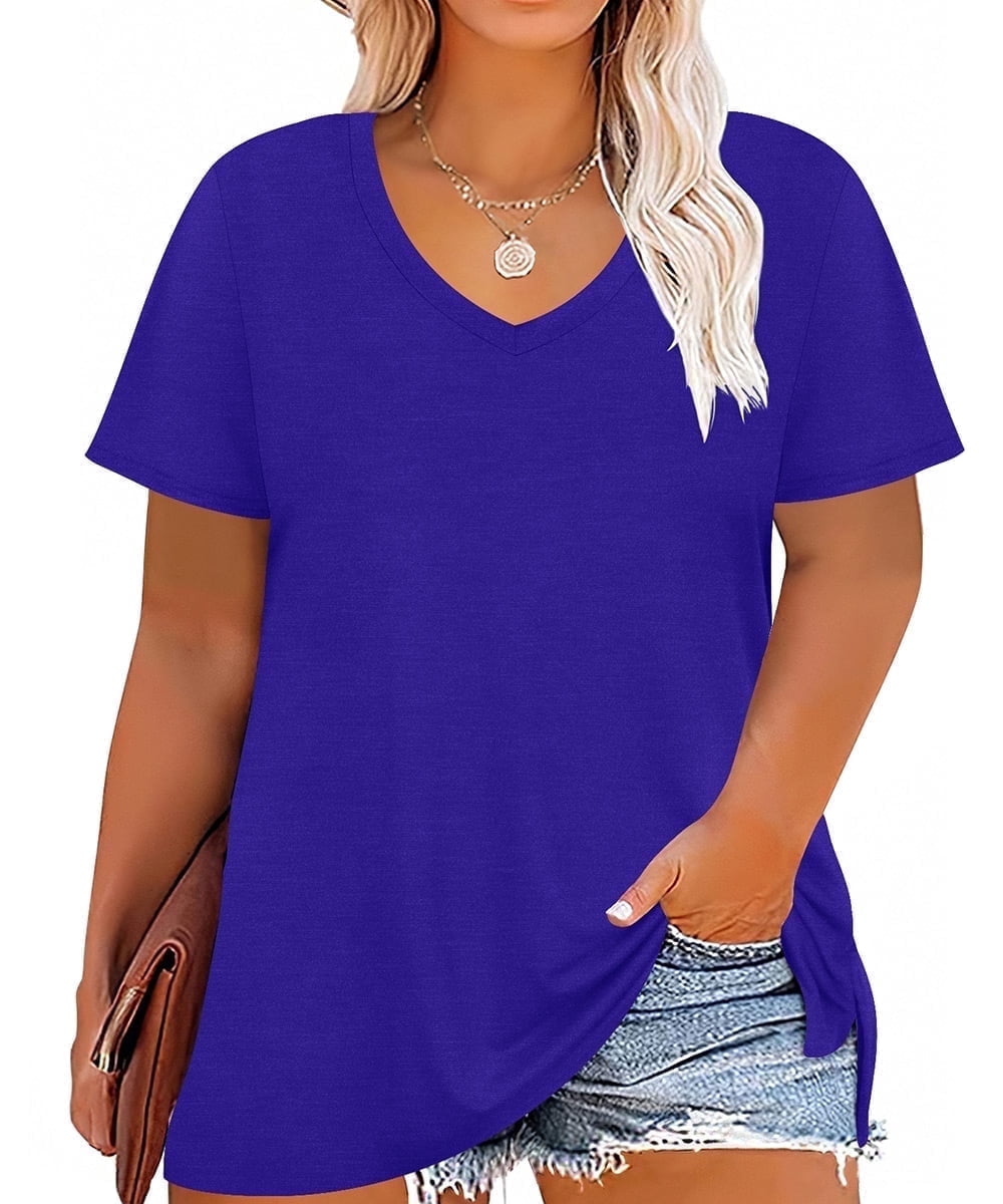 CASSIE LIZ Plus Size Tops Summer Womens Shirts V Neck Fashion Short Sleeve Tee Loose Fit Tunics Spring Blouses Casual Pullover Casual Pullovers Floral/Tie Dye/Leopard/Patriotic/Striped/Solid (XL-5XL)