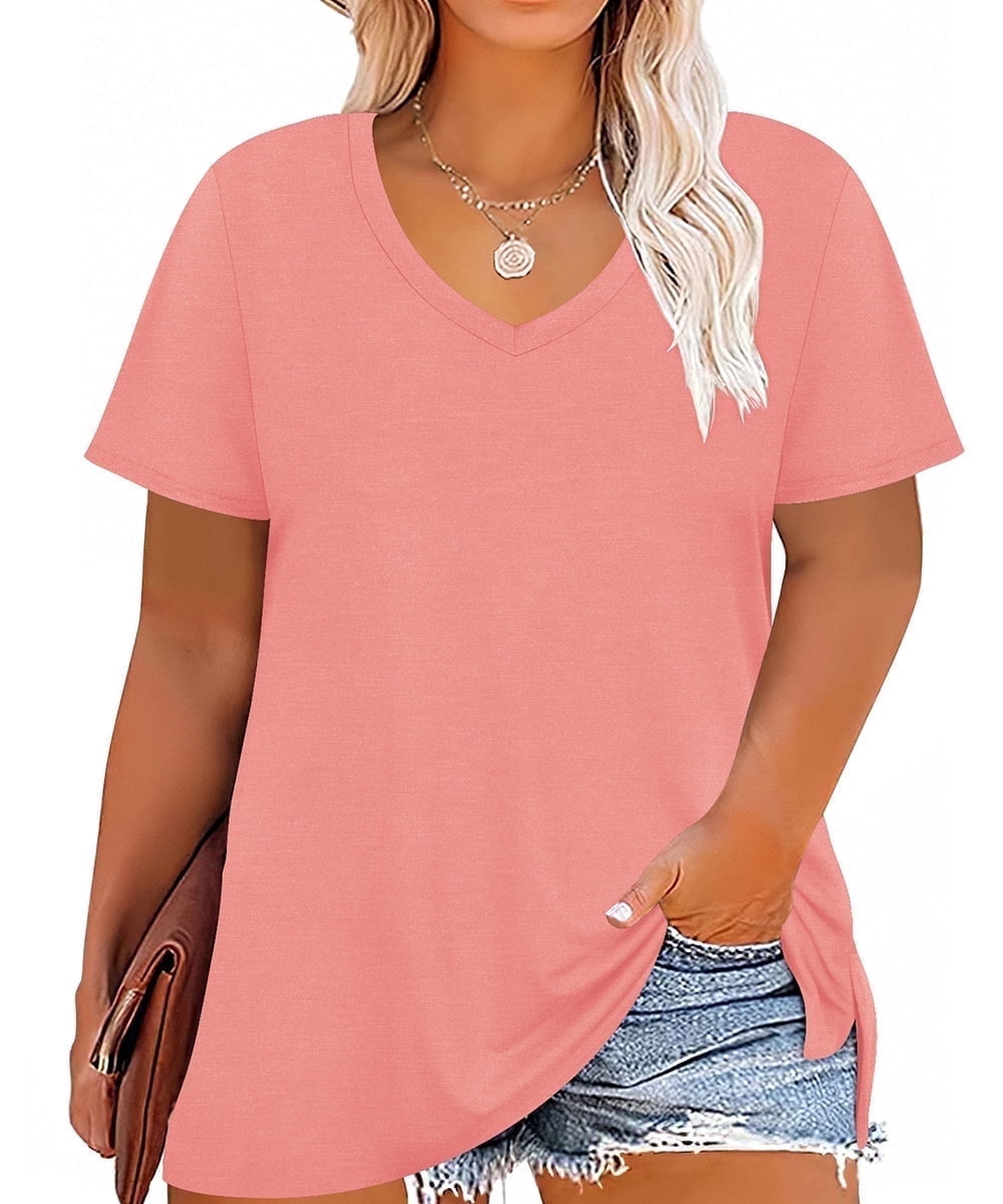 CASSIE LIZ Plus Size Tops Summer Womens Shirts V Neck Fashion Short Sleeve Tee Loose Fit Tunics Spring Blouses Casual Pullover Casual Pullovers Floral/Tie Dye/Leopard/Patriotic/Striped/Solid (XL-5XL)