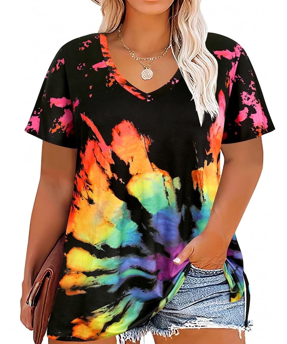 CASSIE LIZ Plus Size Tops Summer Womens Shirts V Neck Fashion Short Sleeve Tee Loose Fit Tunics Spring Blouses Casual Pullover Casual Pullovers Floral/Tie Dye/Leopard/Patriotic/Striped/Solid (XL-5XL)