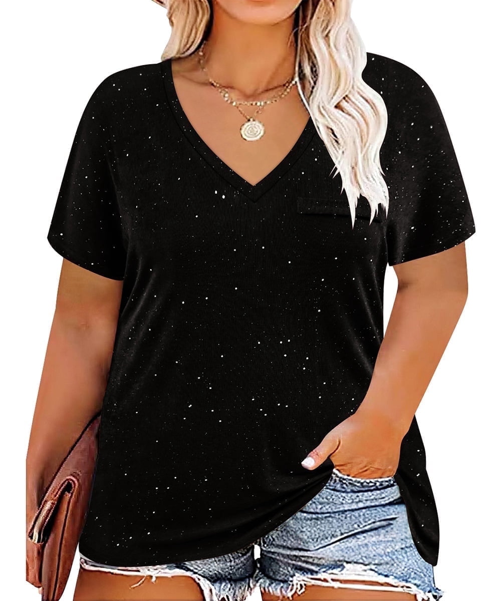 CASSIE LIZ Plus Size Tops Summer Womens Shirts V Neck Fashion Short Sleeve Tee Loose Fit Tunics Spring Blouses Casual Pullover Casual Pullovers Floral/Tie Dye/Leopard/Patriotic/Striped/Solid (XL-5XL)
