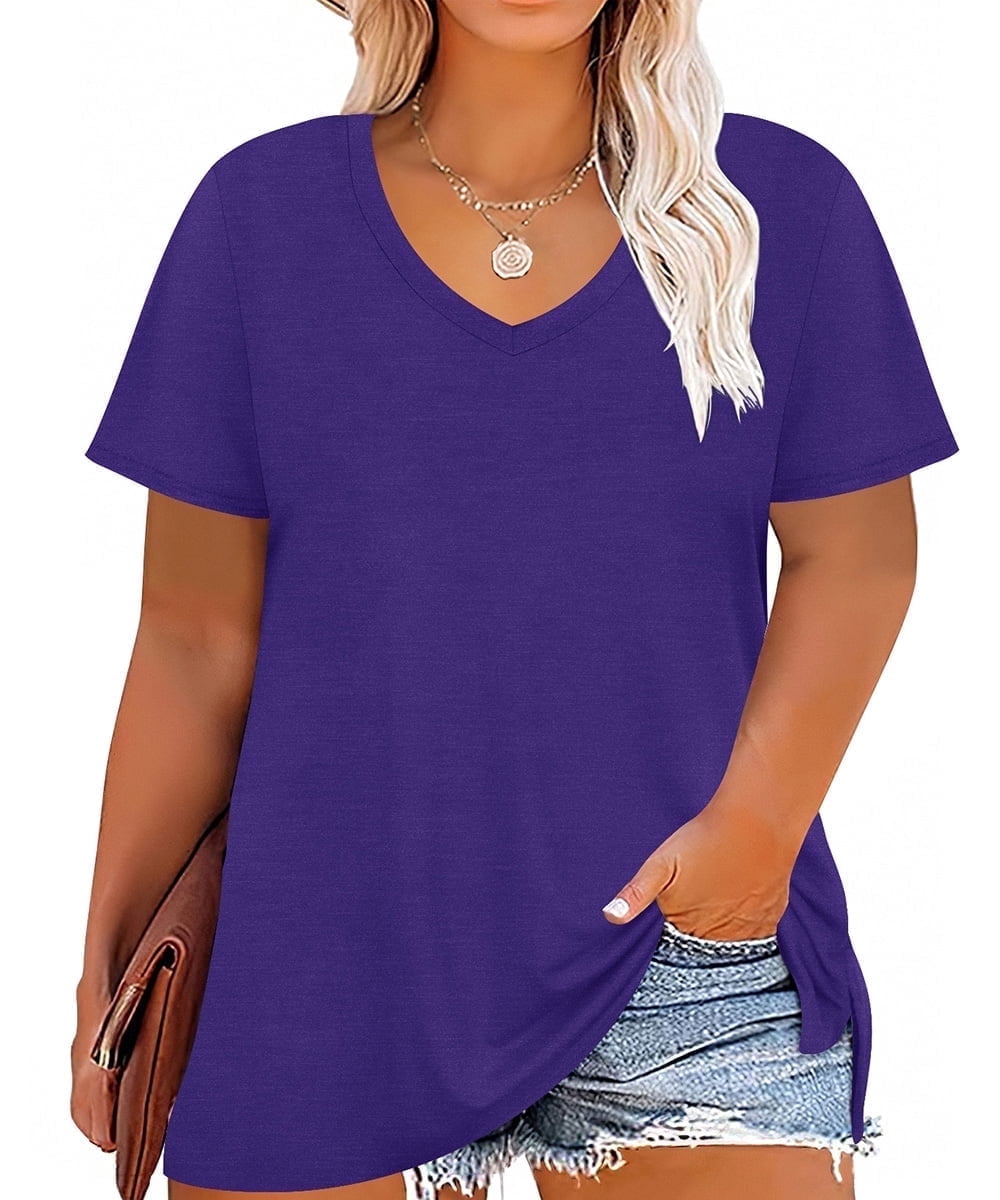 CASSIE LIZ Plus Size Tops Summer Womens Shirts V Neck Fashion Short Sleeve Tee Loose Fit Tunics Spring Blouses Casual Pullover Casual Pullovers Floral/Tie Dye/Leopard/Patriotic/Striped/Solid (XL-5XL)