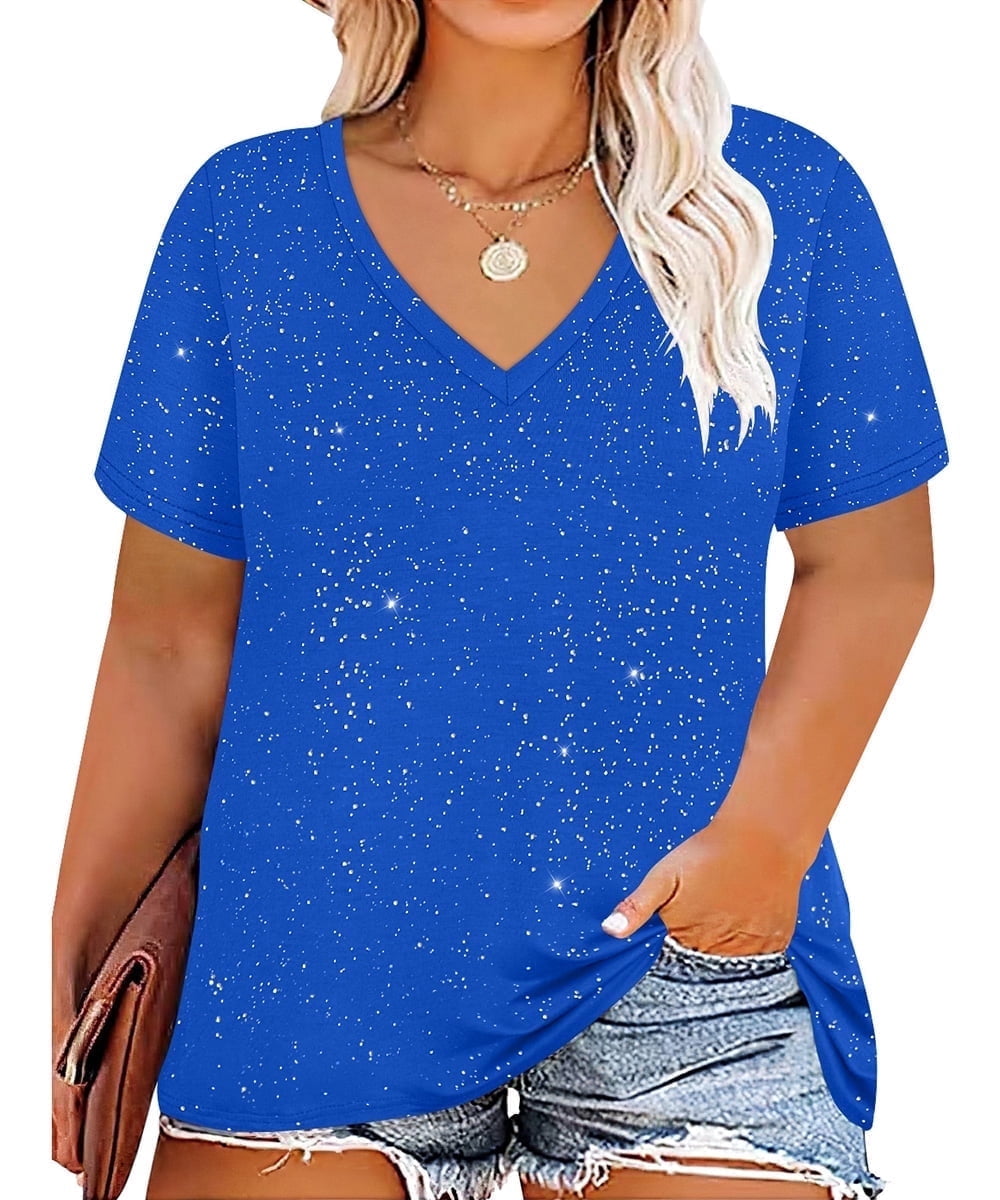 CASSIE LIZ Plus Size Tops Summer Womens Shirts V Neck Fashion Short Sleeve Tee Loose Fit Tunics Spring Blouses Casual Pullover Casual Pullovers Floral/Tie Dye/Leopard/Patriotic/Striped/Solid (XL-5XL)