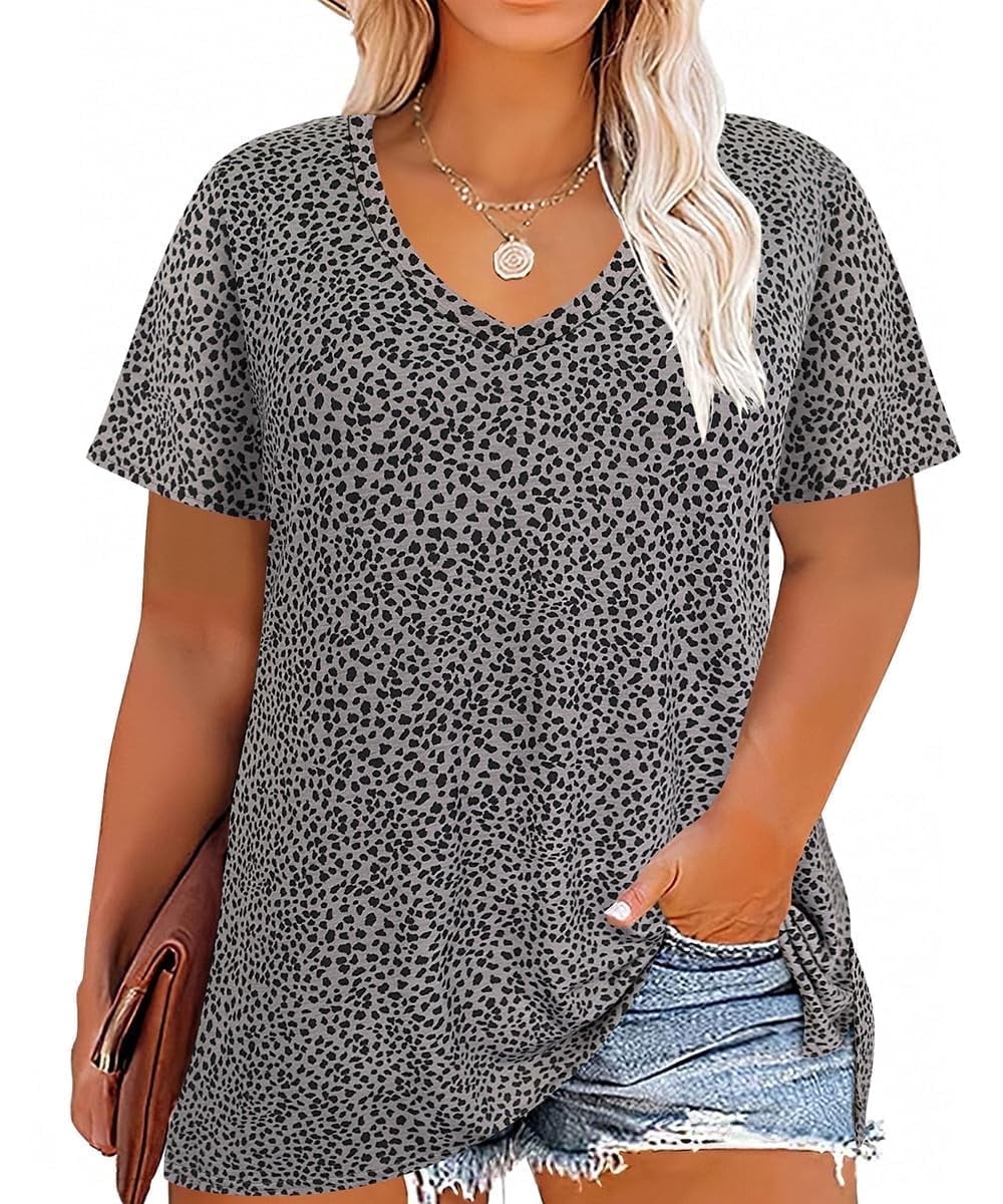 CASSIE LIZ Plus Size Tops Summer Womens Shirts V Neck Fashion Short Sleeve Tee Loose Fit Tunics Spring Blouses Casual Pullover Casual Pullovers Floral/Tie Dye/Leopard/Patriotic/Striped/Solid (XL-5XL)
