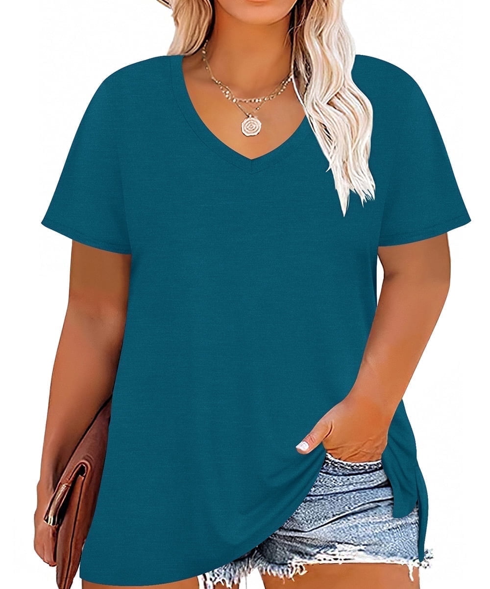 CASSIE LIZ Plus Size Tops Summer Womens Shirts V Neck Fashion Short Sleeve Tee Loose Fit Tunics Spring Blouses Casual Pullover Casual Pullovers Floral/Tie Dye/Leopard/Patriotic/Striped/Solid (XL-5XL)