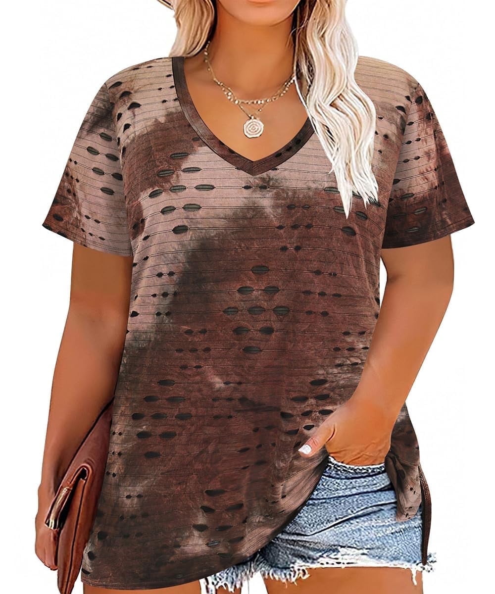 CASSIE LIZ Plus Size Tops Summer Womens Shirts V Neck Fashion Short Sleeve Tee Loose Fit Tunics Spring Blouses Casual Pullover Casual Pullovers Floral/Tie Dye/Leopard/Patriotic/Striped/Solid (XL-5XL)