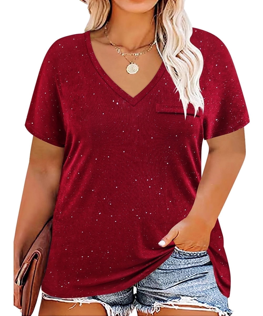 CASSIE LIZ Plus Size Tops Summer Womens Shirts V Neck Fashion Short Sleeve Tee Loose Fit Tunics Spring Blouses Casual Pullover Casual Pullovers Floral/Tie Dye/Leopard/Patriotic/Striped/Solid (XL-5XL)