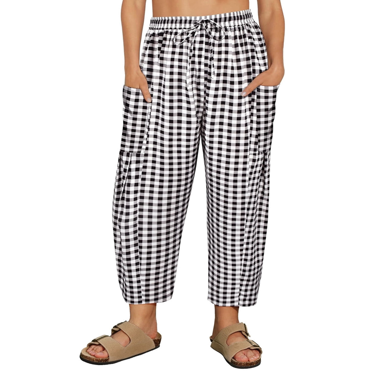 CASSIE LIZ Womens Pants Plus Size Summer Wide Leg Print Knit Palazzo Pants Lounge Ladies Casual Drawstring Harem Fall Pants with Pocket