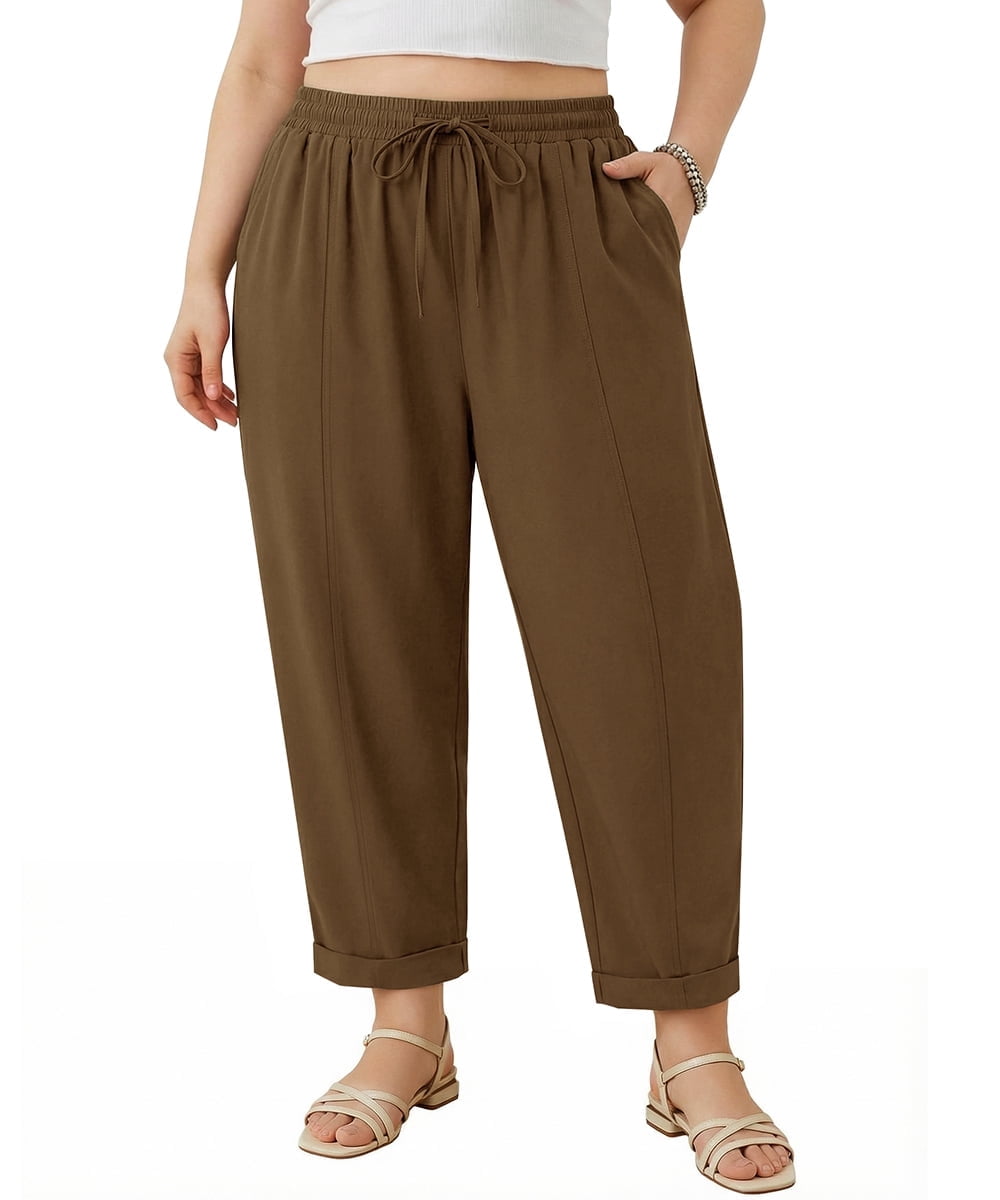 CASSIE LIZ Plus Size Curvy Womens Spring Summer Beach Wide Leg Palazzo Pants Drawstring Trousers with Pockets (XL-5XL)