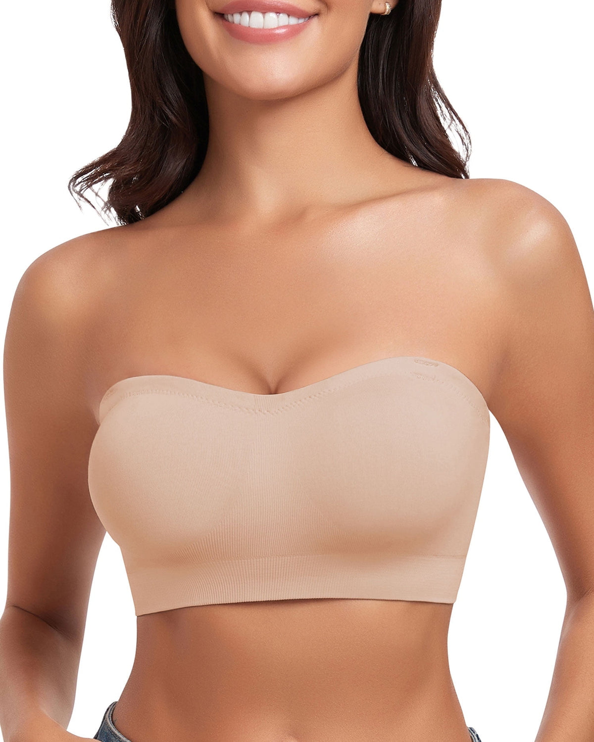 Strapless Bra for Women Non-Slip Silicone Wireless Bandeau Bras Seamless pads Bralette Tube Top Bra,Clear Bra Straps Included