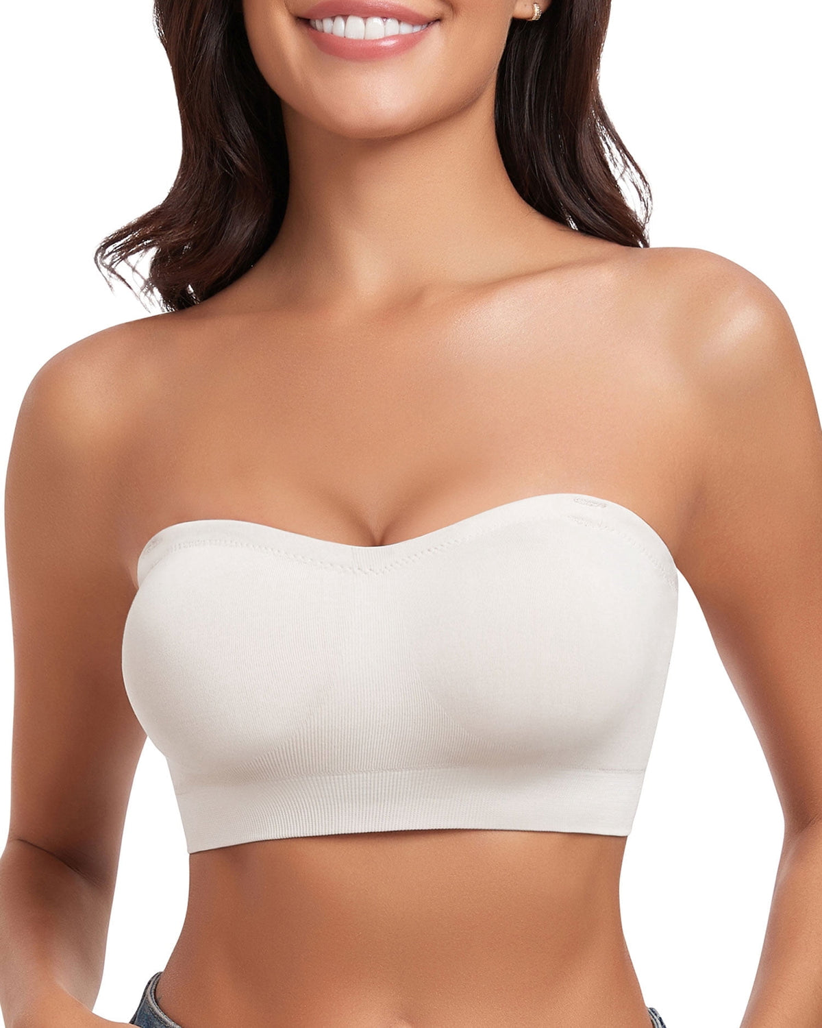 Strapless Bra for Women Non-Slip Silicone Wireless Bandeau Bras Seamless pads Bralette Tube Top Bra,Clear Bra Straps Included