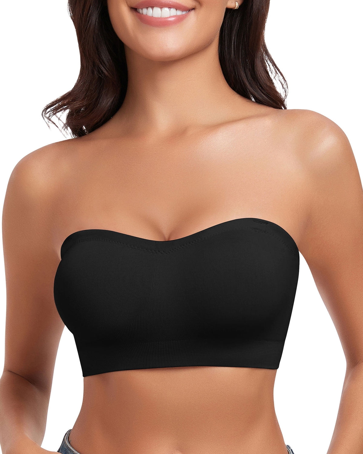 Strapless Bra for Women Non-Slip Silicone Wireless Bandeau Bras Seamless pads Bralette Tube Top Bra,Clear Bra Straps Included